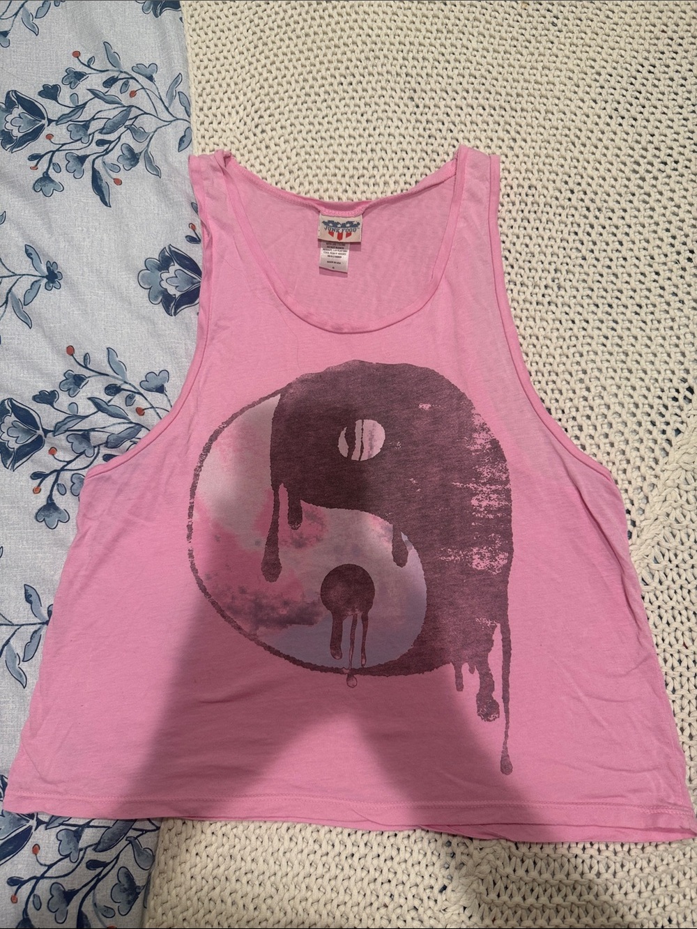 Junk Food Clothing Pink Women's Tank with Dripping Yin Yang Graphic